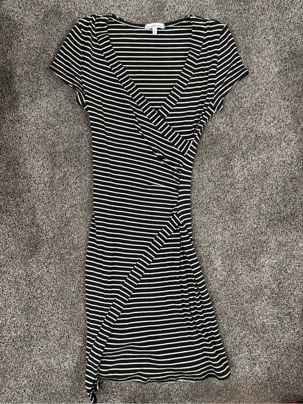 Charlotte Russe Black & White Striped Wrap-Detail Midi Dress